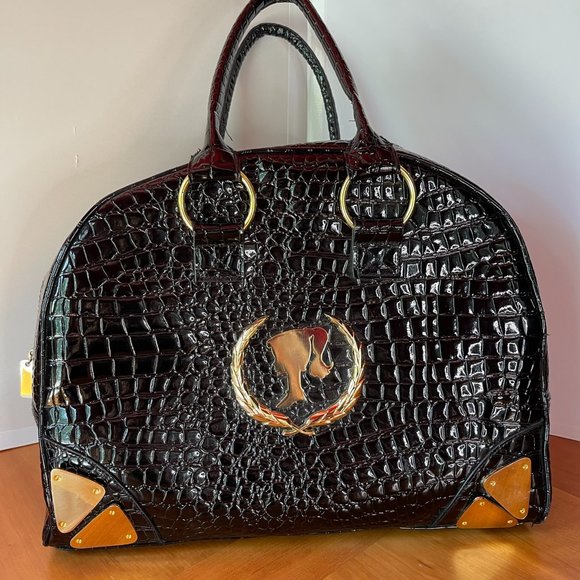 Barbie x Patricia Fields Handbags - Barbie x Patricia Fields Black Patent Crocodile Embossed Bag (Rare)